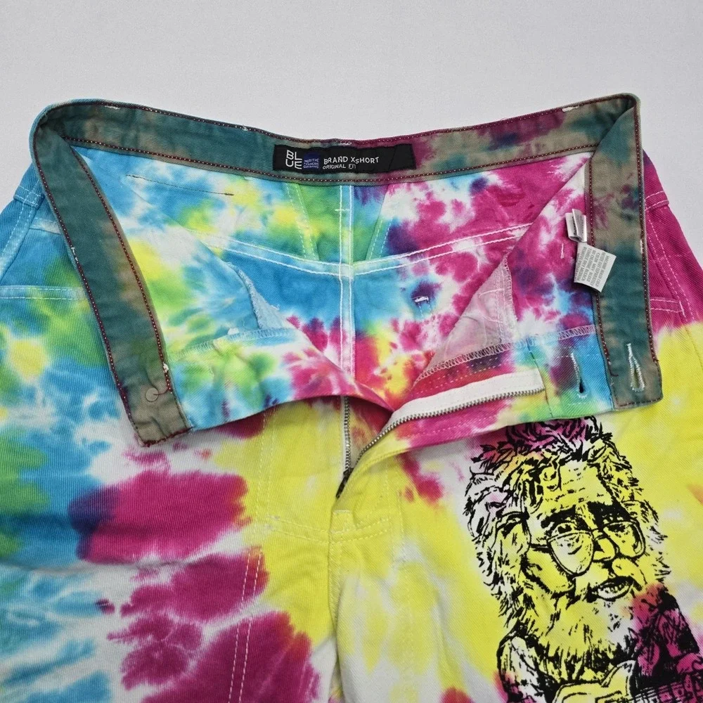 Marithe Francois Girbaud BLU Y2K Tie Dye Graphic Denim Shorts Vintage Mens 34 - Picture 3 of 12